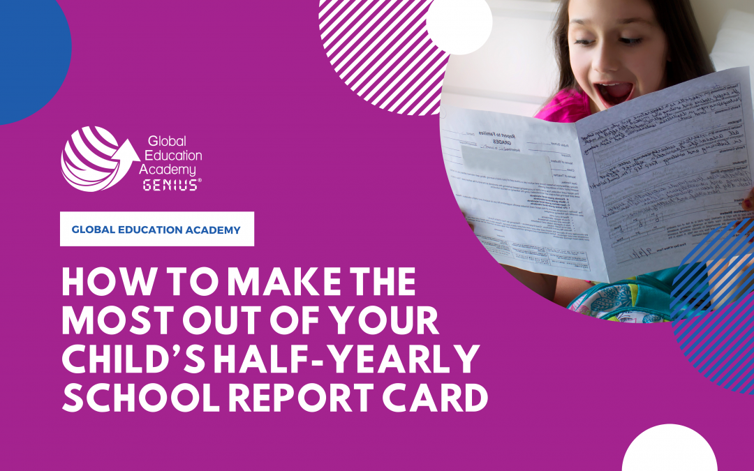 happy child with school report card