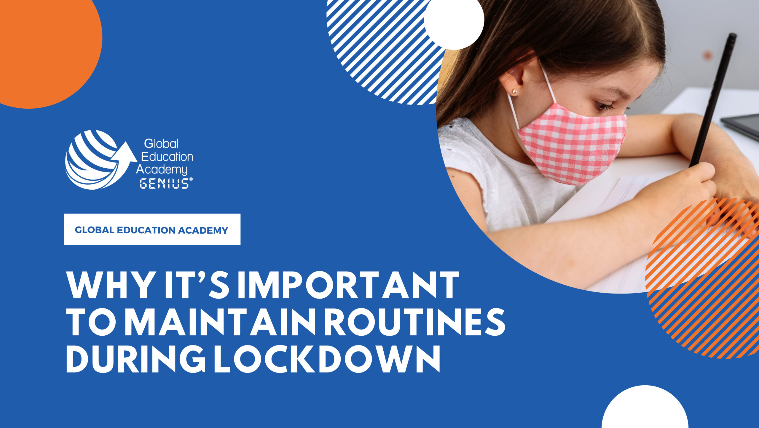 Young female child wearing face mask doing school work